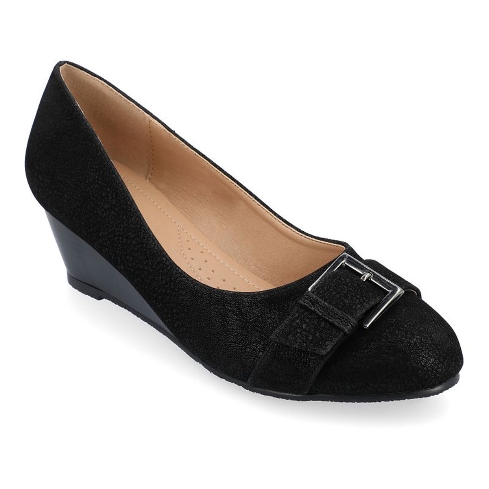 Journee Women's Graysn Comfort Insole Slip On Round Toe Wedge BLK US 6